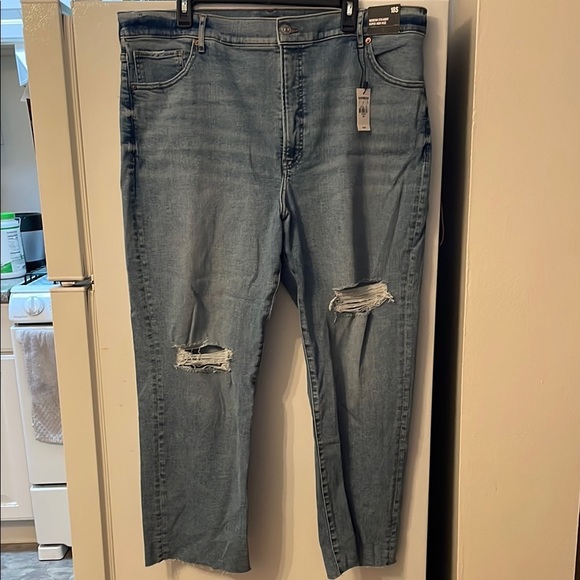 Express Denim - Express 18S Modern Straight Super High Rise‎ Distressed Blue Jeans NWT